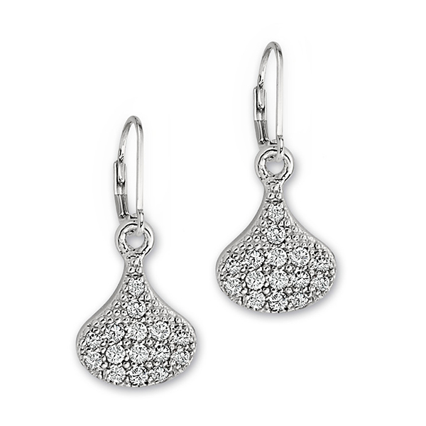 ELLE Sterling Silver Micro Pave Cubic Zirconia Mini Pear Shaped Leverback Earrings - Silver