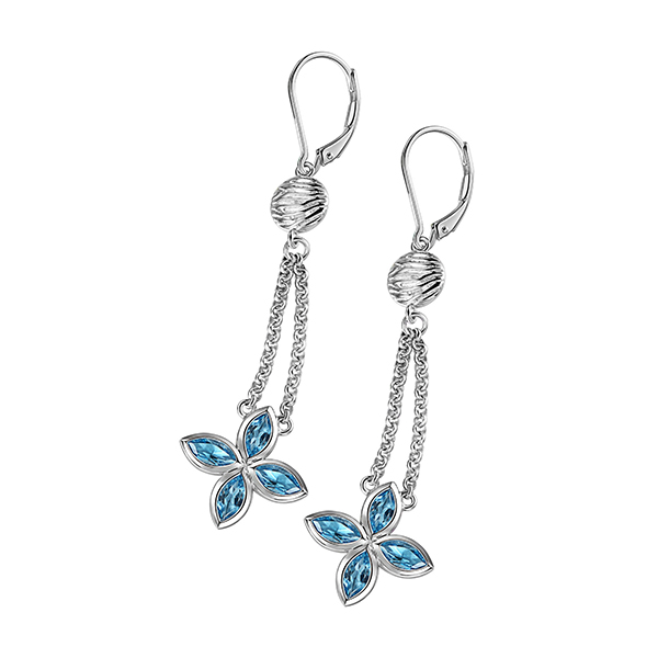 ELLE Sterling Silver Sky Blue Topaz Flower Dangle Leverback Earrings - Silver