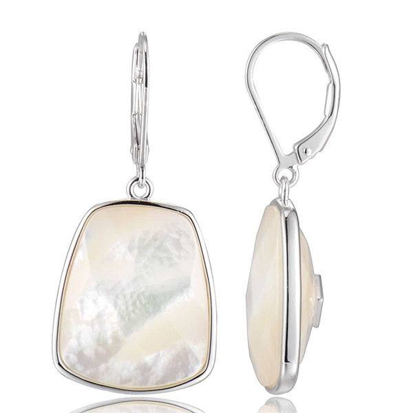 ELLE Sterling Silver White Mother of Pearl Trapezoid Leverback Earrings - Silver
