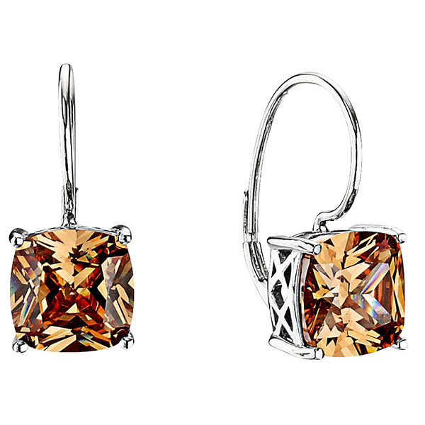 ELLE Sterling Silver SPECTRUM Champagne Cubic Zirconia Leverback Earrings - Silver