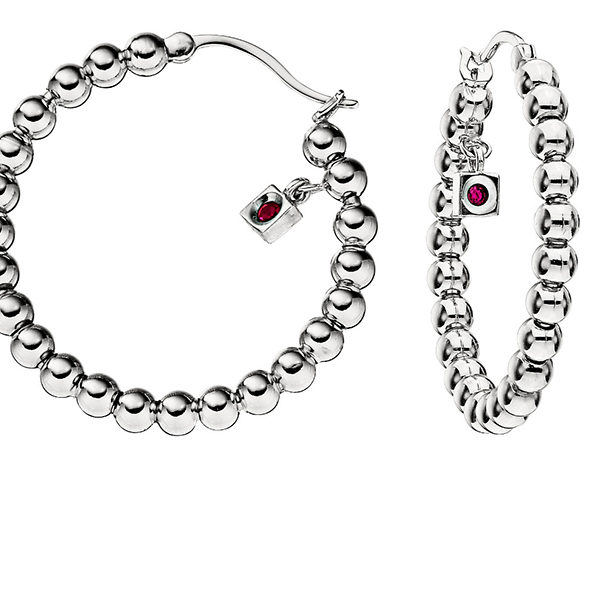 ELLE Sterling Silver 35mm Bubble Ball Hoop Earrings - Silver