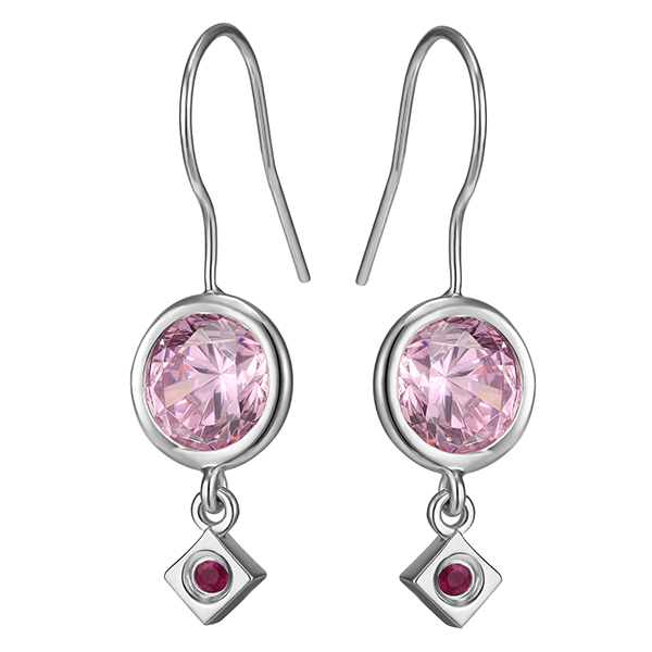 ELLE Sterling Silver Rose Cubic Zirconia with ELLE Ruby Logo Fishhook EarringS - Silver