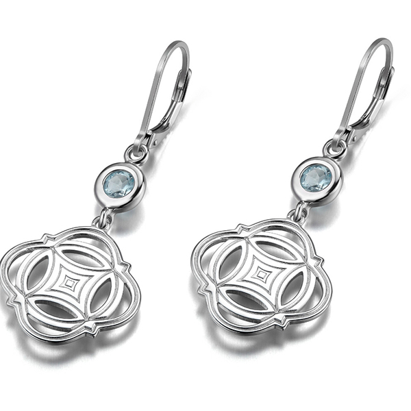 ELLE Sterling Silver Sky Blue Topaz Celtic Dangle Leverback Earrings - Silver