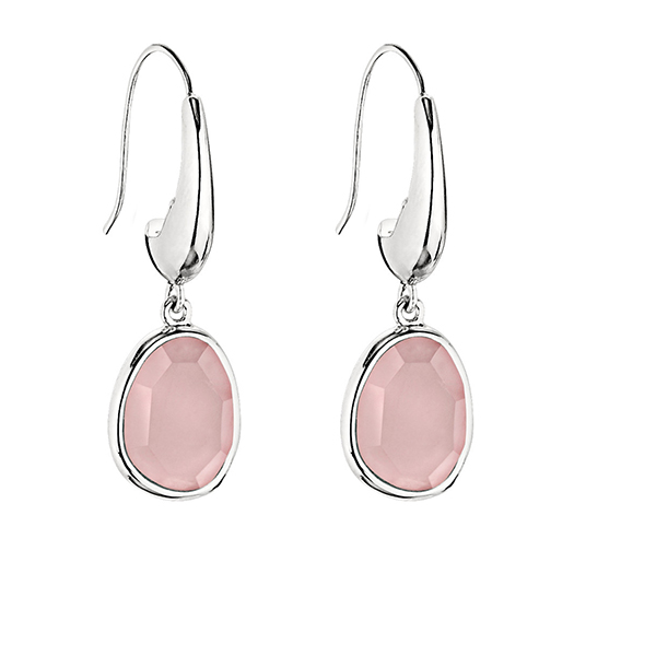 ELLE Sterling Silver Rose Quartz Fishhook Earring - Silver