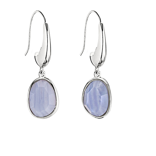 ELLE Sterling Silver Blue Lace Agate Fishhook Earrings - Silver