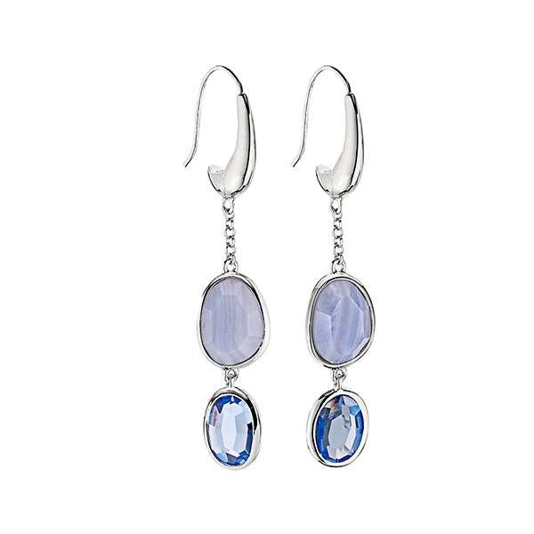 ELLE Sterling Silver Blue Lace and Simulated Blue Quartz Fishhook Earrings - Silver
