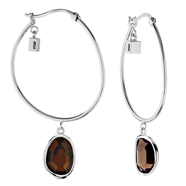 ELLE Sterling Silver Smoky Quartz Hoop Earrings -Silver