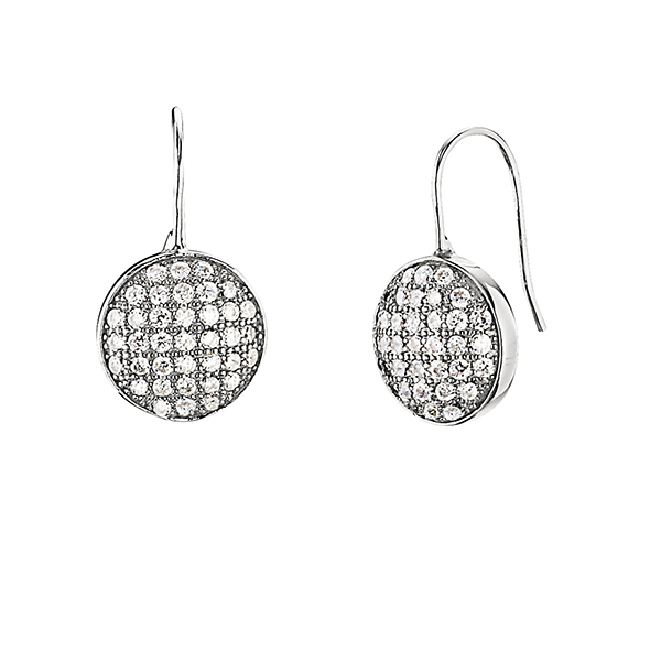 ELLE Sterling Silver Micro Pave Round Cubic Zirconia Wire Earrings - Silver