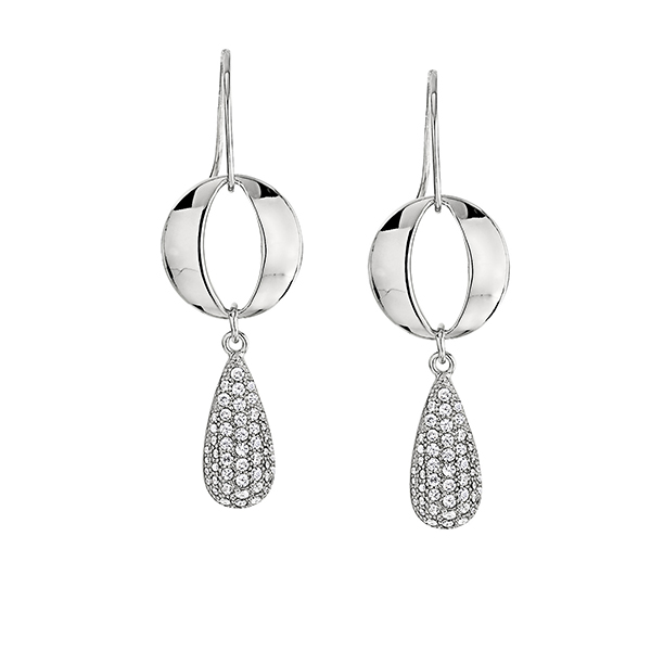 ELLE Sterling Silver Micro Pave Cubic Zirconia and Teardrop Portal Fishhook Earrings - Silver