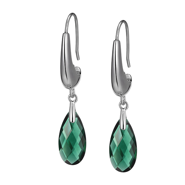 ELLE Sterling Silver Synthetic Green Quartz Briolette Fishhook Earrings - Silver