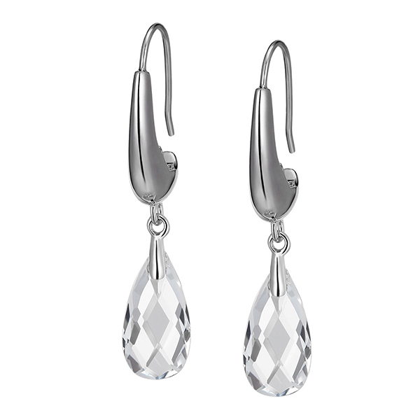 ELLE Sterling Silver White Crystal Briolette Fishhook Earrings - Silver