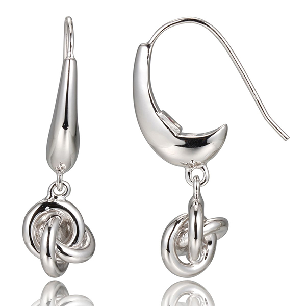 ELLE Sterling Silver Single Knot Fishhook Earrings -Silver