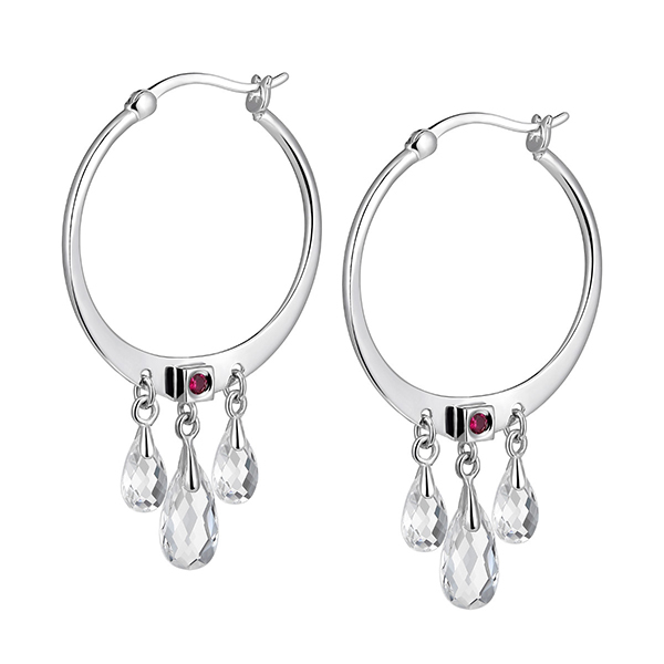 ELLE Sterling Silver INTANGIBLE Triple White Crystal Hoop Earrings - Silver