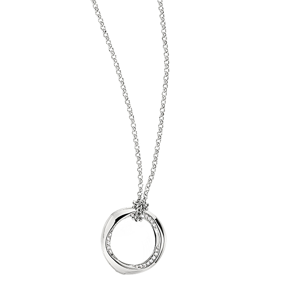 ELLE Sterling Silver Cubic Zirconia Circle Pendant Necklace Size 26 - Silver