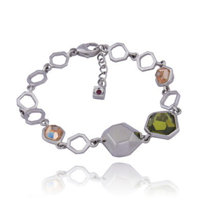 ELLE Sterling Silver FACETS Black Olive and Champagne Cubic Zirconia Bracelet Size 7.25 - Silver