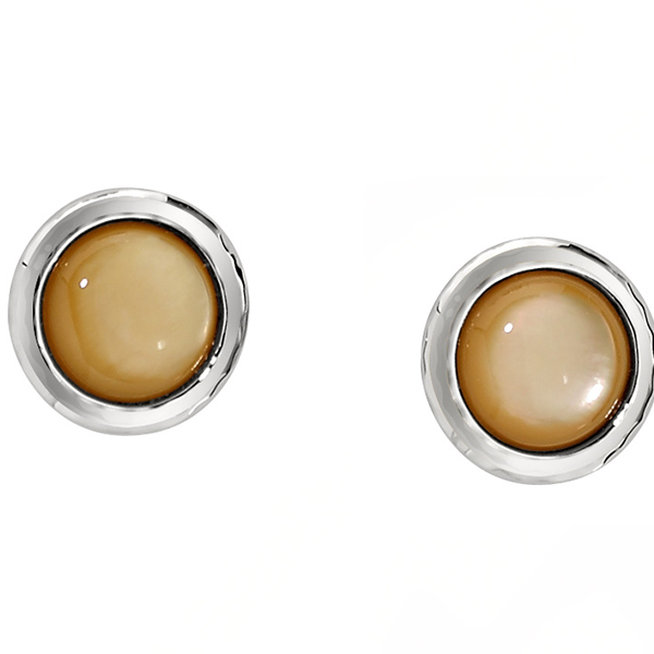 ELLE Sterling Silver Yellow Mother of Pearl Post Earrings - Silver