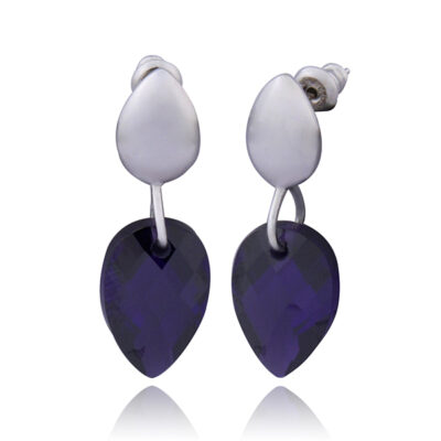 ELLE Sterling Silver Purple Cubic Zirconia Drop Post Earrings - Silver