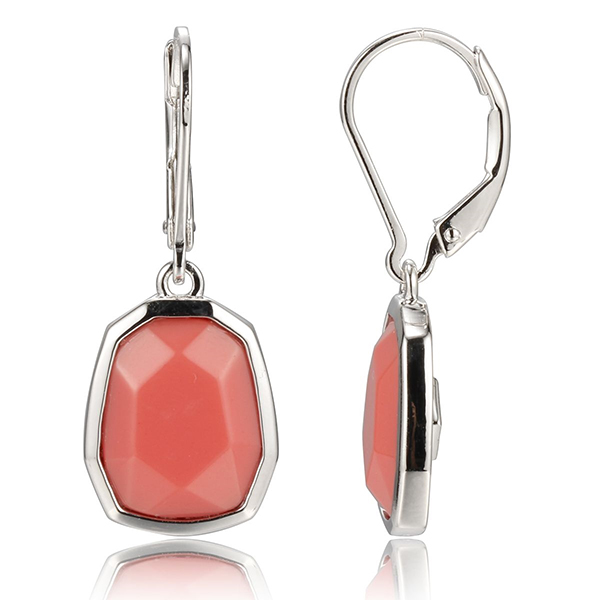 ER2LBM497-W Sterling Silver EXUBERANCE Syntethic Coral Leverback Earrings