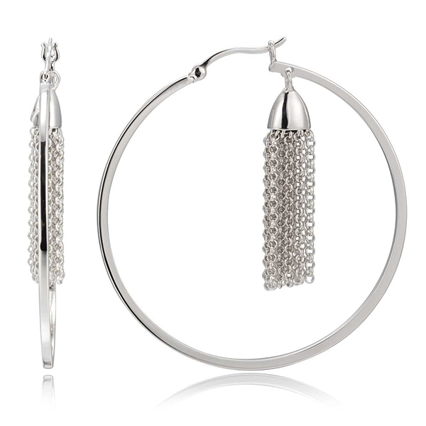 ER2LBR6A0-W Sterling Silver Tassel 56mm Hoop Earrings