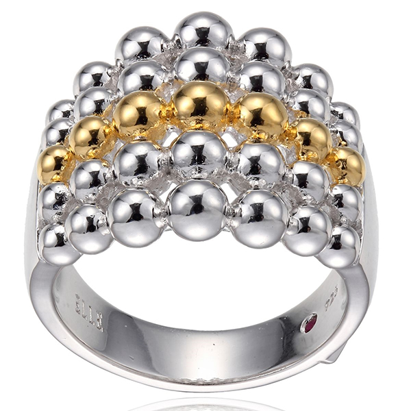 RR4L92297-2T-8 Sterling Silver COMPASS ROSE Five Row Beads Two Tone Ring Size 8