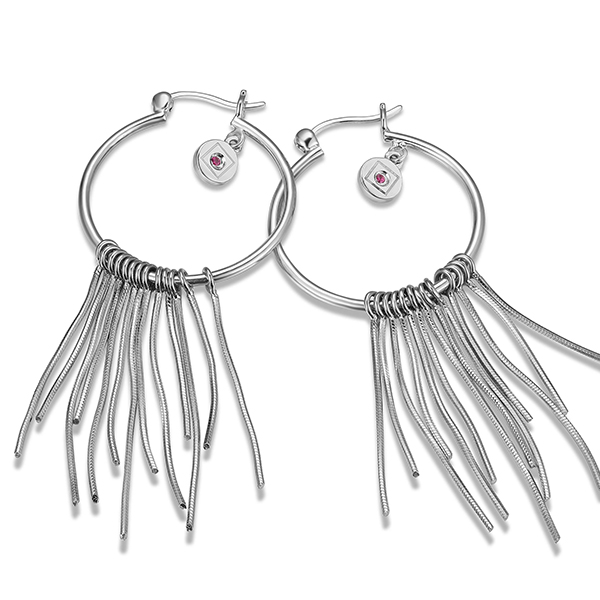 ER2LBV7A0-W Sterling Silver Snake Chain Tassel  26mm Hoop Earrings