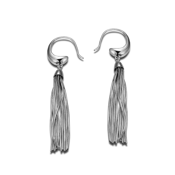 ER2LBV8A0-W Sterling Silver Snake Chain Tassel Fishhook Earrings