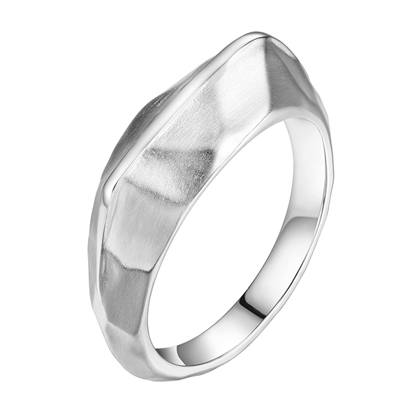 RR4L971A0-W-7 Sterling Silver Polished Hammered Ring Size 7
