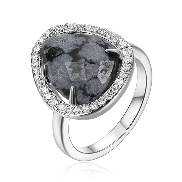 RR4L980AJ-W-6 Sterling Silver Snowflake Cubic Zirconia Halo Ring Size 6