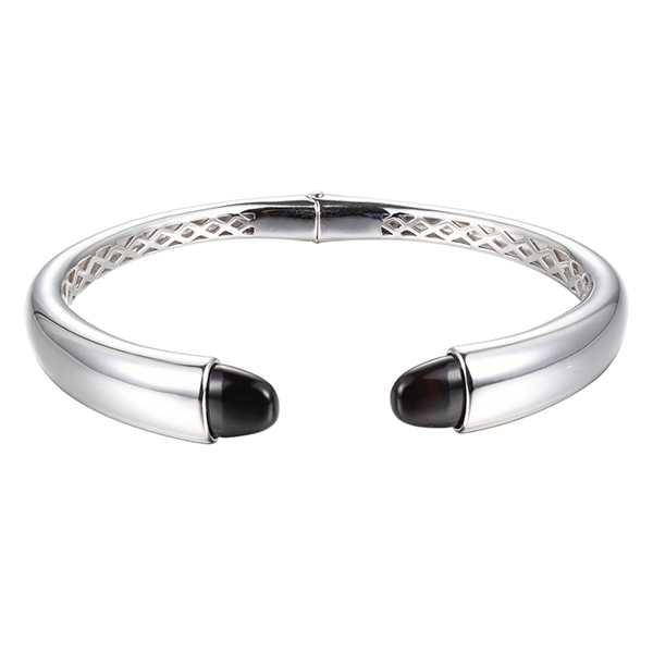 BR1LA6Z2-W-7.25 Posh Black Agate Hinged Cuff Size 7.25