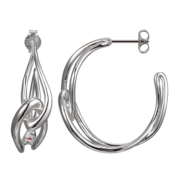 ER2LBZVA0-W Sterling Silver Plain Silver Interlinked Post Earrings