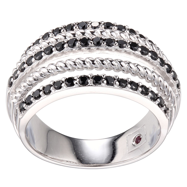 RR4L986GH-W-6 Sterling Silver FUSION Black Spinel Triple Row Ring Size 6