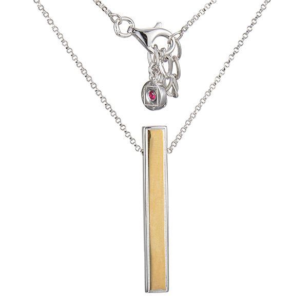 NR0LAZW97-W-18 Sterling Silver Two Tone Vertical Bar Necklace Size 18