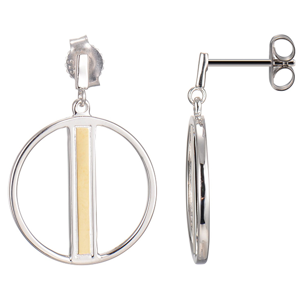 ER2LBZ297-2T Sterling Silver Bar in Circle Two Tone Post Earrings