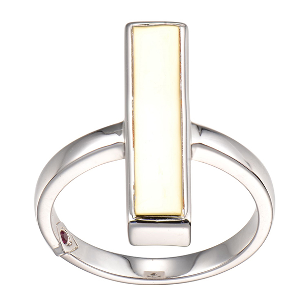 RR4LA1997-W-6 Sterling Silver MONDRIAN Two Tone Bar Ring Size 6