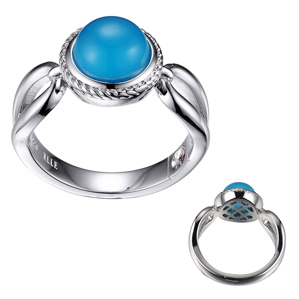 RR4LA2HA4-W-8 Sterling Silver SERPENTINE Dyed Blue Chalcedony Ring Size 8