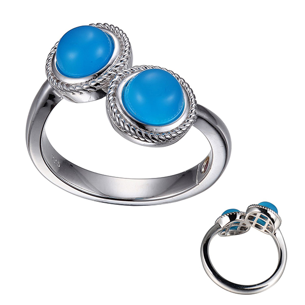 RR4LA2JA4-W-8 Sterling Silver SERPENTINE Dyed Blue Chalcedony Bypass Ring Size 8