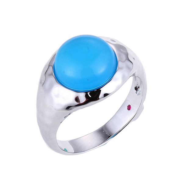 RR4LA3TA4-W-9 Sterling Silver VIEW Dyed Blue Chalcedony Ring Size 9