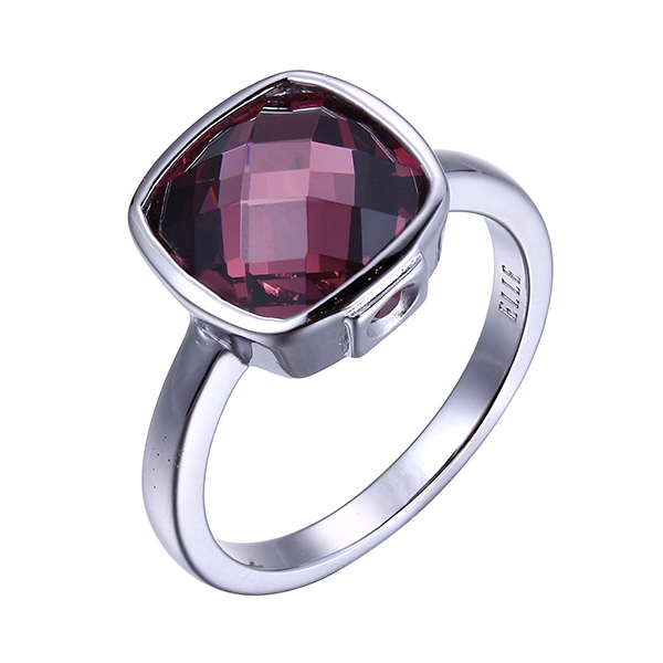 RR4LA4BEC-W-9 Sterling Silver MYSTIC Simulated Smoky Quartz Cushion Ring Size 9