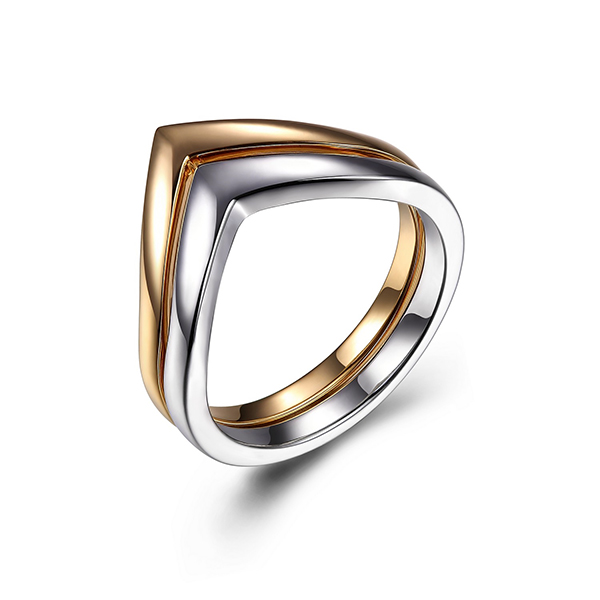 R34LA4EA0-2T-6 Sterling Silver V­Shaped 2­IN­ 1 Two Tone Ring Size 6