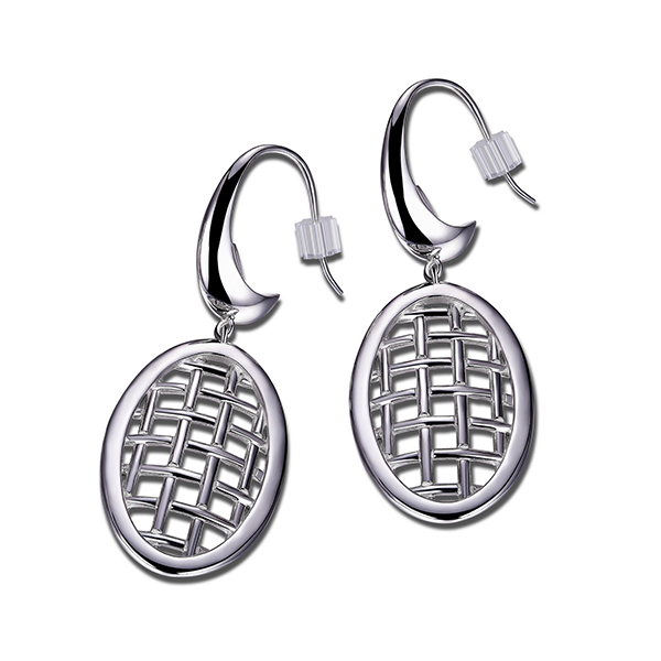 ER2LC2SA0-W Sterling Silver Oval with Basket Weave Detail Wire Hook Earrings