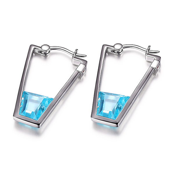 ER2LC3A25-W Sterling Silver PARADOX Blue Topaz Cubic Zirconia Hoop Earrings