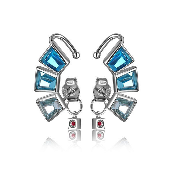 ER2LC3B97-W Sterling Silver Triple Purple Red Cubic Zirconia Post and Cuff Earrings