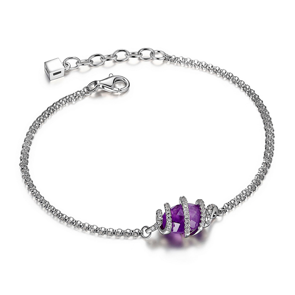 BR1LAB01-W-7 Spiral CZ and African Amethyst Bracelet