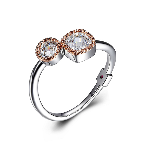RR4LA5200-2T-7 Sterling Silver Bezel Set Cubic Zirconia Bypass Two Tone Ring Size 7