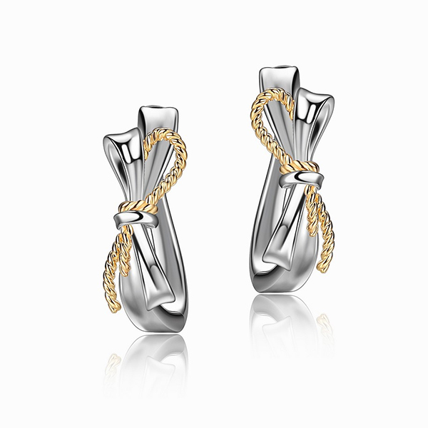 ER2LC6XA0-2T Sterling Silver Ribbon 22mm Two Tone Hoop Earrings