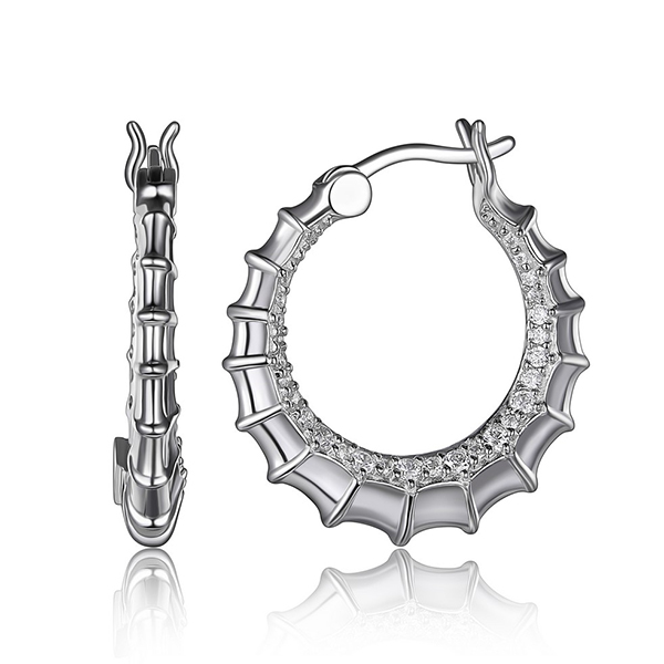 ER2LC8600-W Sterling Silver Cubic Zirconia 22mm Seahorse Hoop Earrings