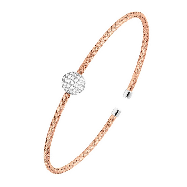 BCGS1Q04R-2T Sterling Silver GAIL 2mm Woven Cubic Zirconua  Two Tone Round Bead Cuff