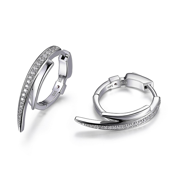 ER2LC9Z00-W Sterling Silver 20mm Cubic Zirconia Horn Hoop Earrings