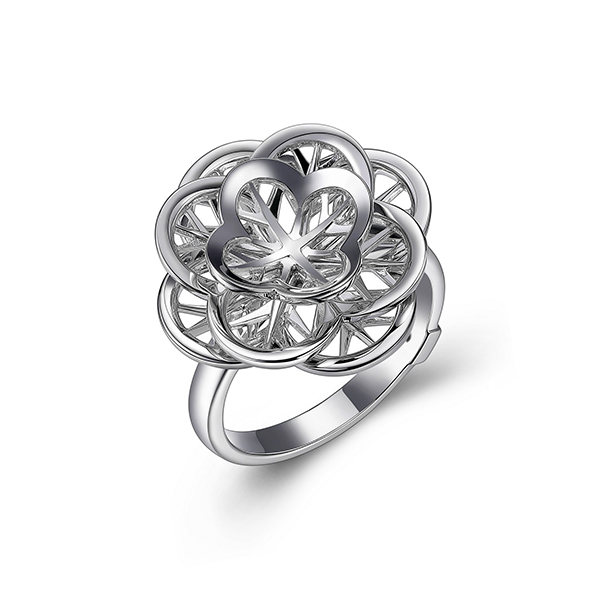 RR4LA9PA0-W-9 Sterling Silver Flower Ring Size 9
