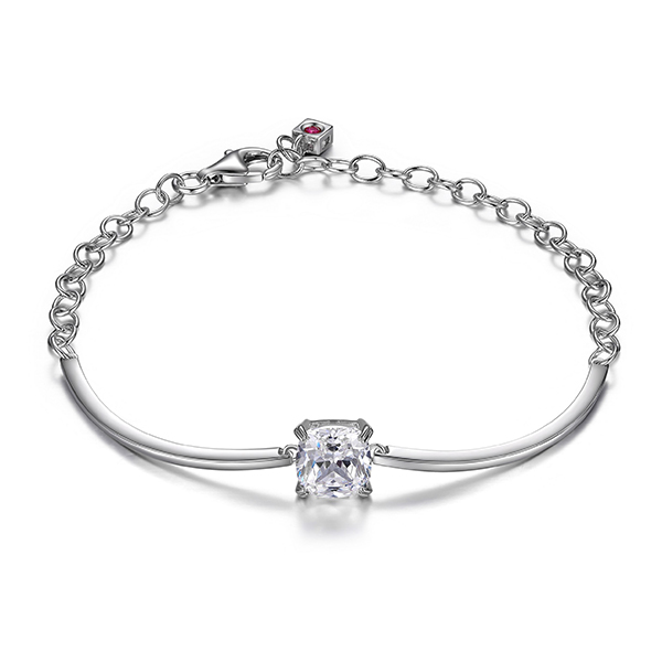 BR1LAFT0-W-7.5 Signature Cubic Zirconia Cushion Cut Bangle with Chain Size 7.5
